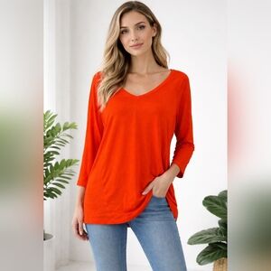 Stylus Orange Long Sleeve With Burnout Sides Top sz. S